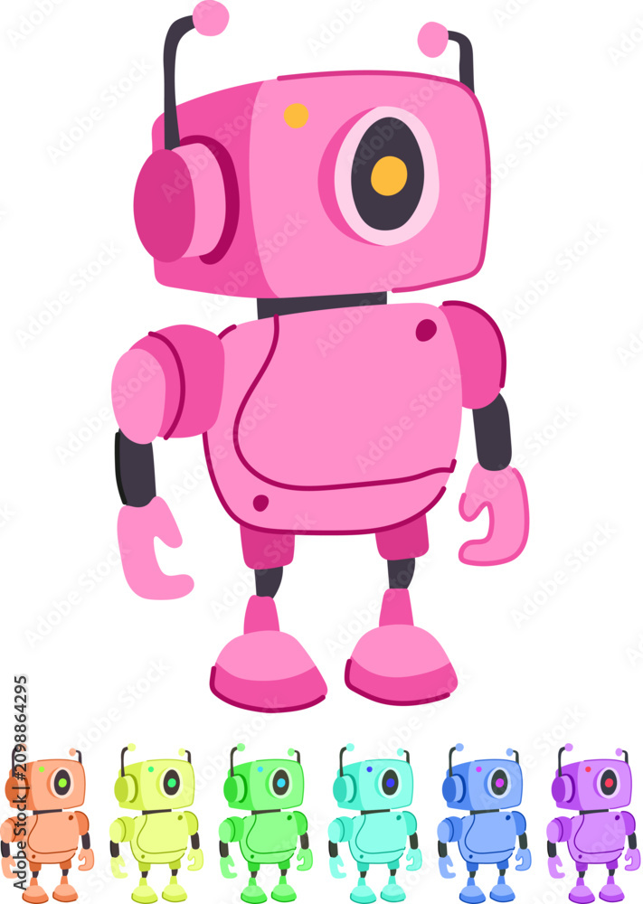 Fototapeta premium interactive robot toy cartoon. futuristic programmable, educational remote, autonomous humanoid interactive robot toy sign vector