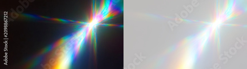 Abstract diamond crystal overlay with rainbow spectrum, chromatic optics, specular reflections and luminous composition design