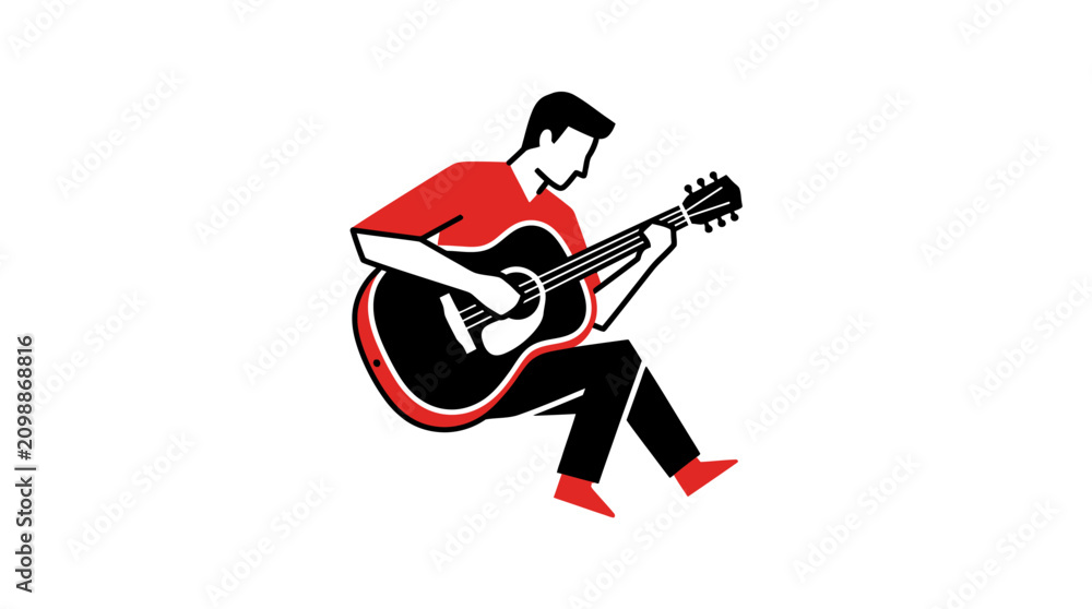 Fototapeta premium A stylized graphic illustration of a person playing an acoustic guitar