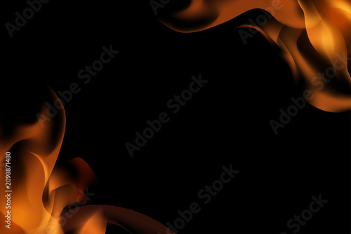 Obraz na plátně Abstract blazing fire flames border with glowing sparks on dark background, dramatic heat and energy backdrop