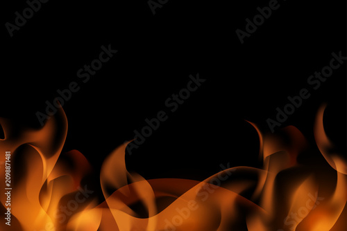 Obraz na plátně Abstract blazing fire flames border with glowing sparks on dark background, dramatic heat and energy backdrop
