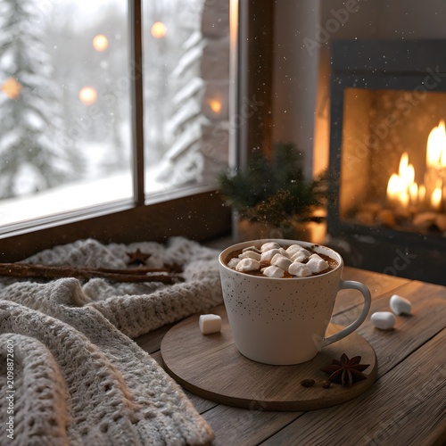 White ceramic mug hot chocolate isolated on transparent background for winter decor