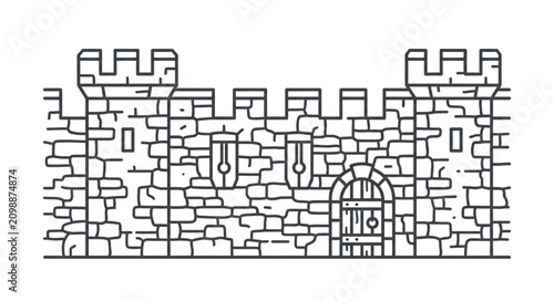 Bild auf Leinwand Medieval Castle Wall with Towers and Gate.