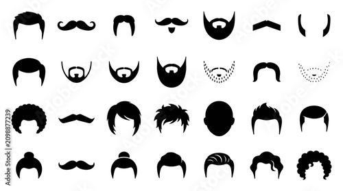 Bild auf Leinwand Collection of diverse black silhouette male hairstyles and facial hair icons inc