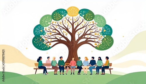 Diverse group planting tree together in nature park.