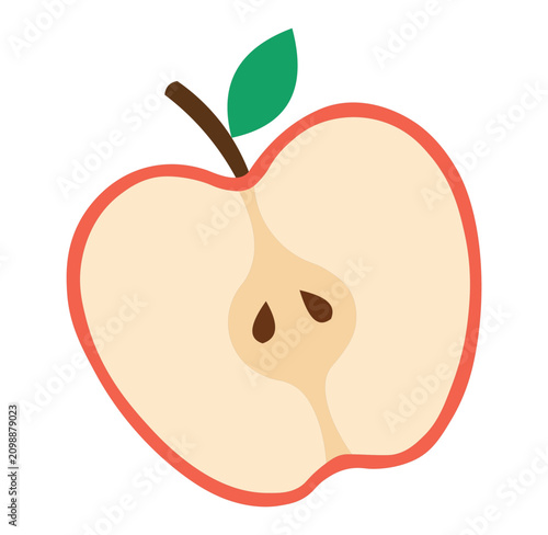 Fotografie Half an apple illustration with core, seeds, stem, and green leaf