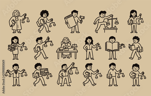 Foto Judicial process and balance of truth illustrations showing simple outline magis