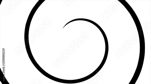 Geometric spiral luma matte transition animation featuring a crisp black spiral shape expanding from a central point to replace a solid white background and progress a transition