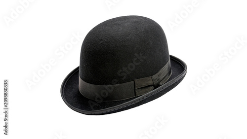 Tableau sur toile Classic black felt bowler hat or derby hat isolated on transparent background