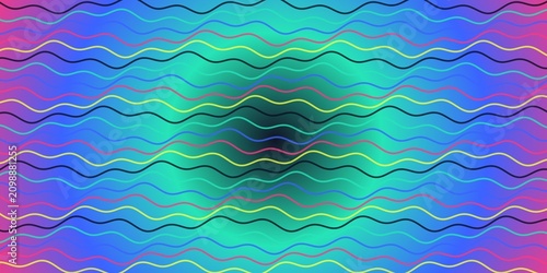Fotografie Vibrant wavy lines across colorful gradient background with dark center focal point area