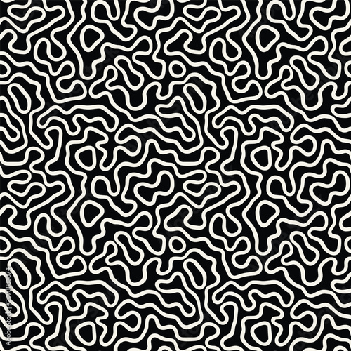 Vector seamless pattern. Abstract grunge texture with monochrome fluid stains. Creative background with linear outline blots. Decorative hand made design.