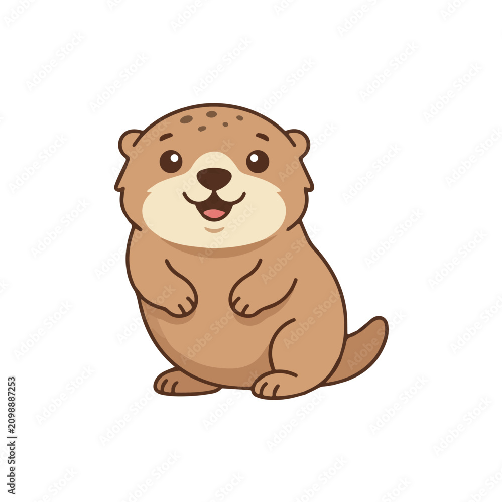 Obraz premium Cute cartoon otter character illustration, friendly brown animal mascot design for children, flat vector art on white background