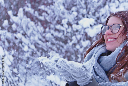 happy young woman in winter