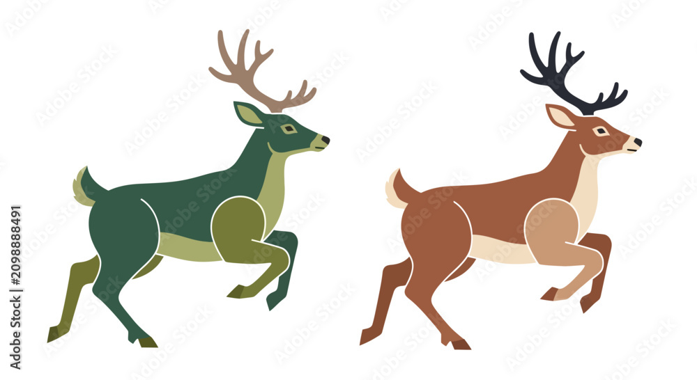 Fototapeta premium Stylized Jumping Deer Illustration Set