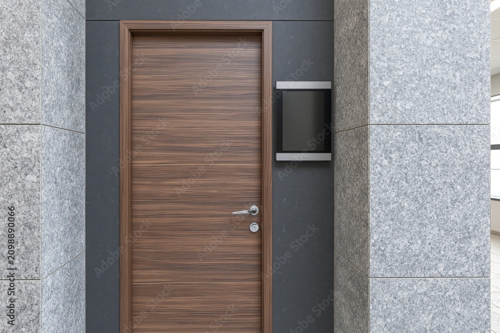 Obraz premium The Wooden Door as the Focal Point of a Contemporary Stone Facade