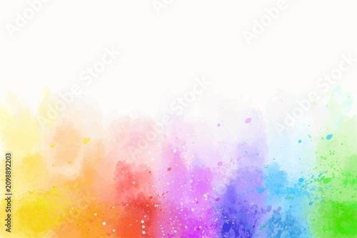 Colorful Watercolor Rainbow Splatter Border on White Background
