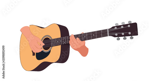 Картината върху платно Person Playing Acoustic Guitar Vector Illustration