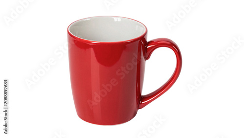 Konstfotografi Classic glossy red ceramic coffee mug with handle isolated on transparent backgr