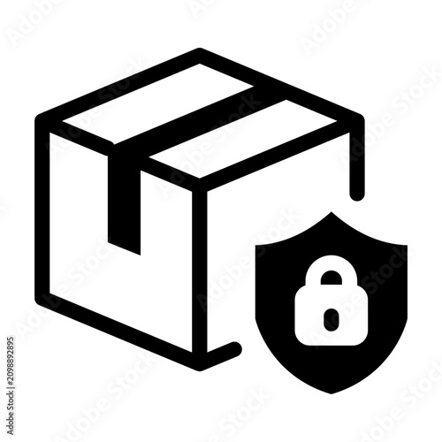 Secure protected package box icon flat black style