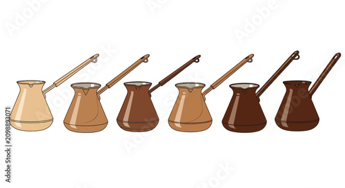 Bild auf Leinwand Set of Turkish Coffee Pots in Various Shades of Brown