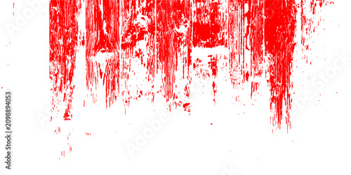 Fotografie Grunge texture background with intense red vertical drips and scratches on a whi