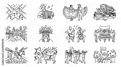 Canvastavla Colombian Carnival Icons: Music, Dance, Parade, Tradition, Celebration, Culture