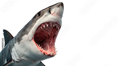 Canvastavla Great white shark with wide open jaws and sharp teeth isolated on transparent ba