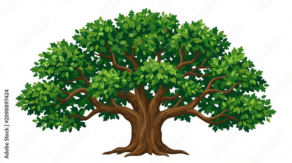 Obraz premium Lush green oak tree illustration ideal for nature themed designs and educational materials