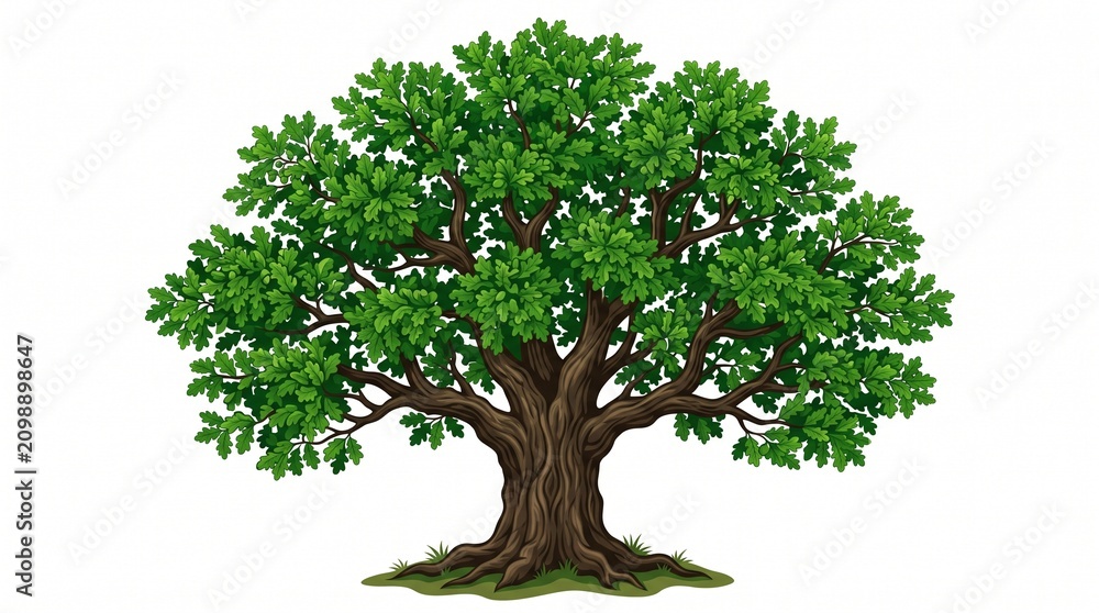 Obraz premium Lush green oak tree illustration perfect for nature themed designs and educational materials