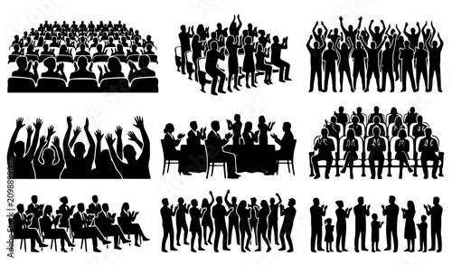 Fotografía Audience Silhouette Collection with Seated Business Conference Groups, Cheering