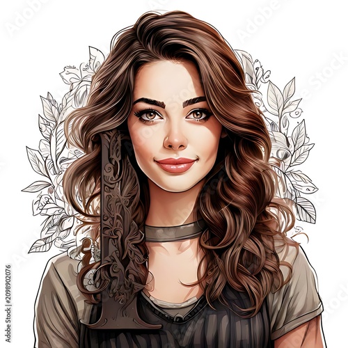 Woman with wavy hair and floral background