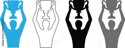 фотографія Four award trophy winner human silhouette icons in various graphic styles for victory celebration vector