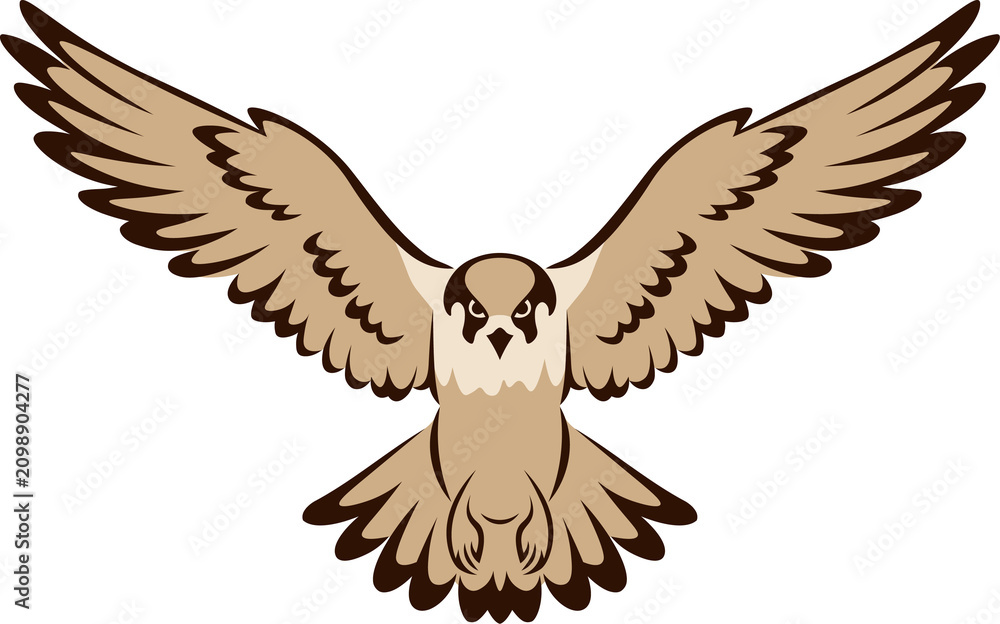Fototapeta premium Flying hawk clip art in traditional chinese brush painting style