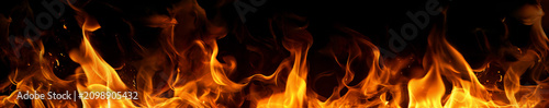Fotografie Realistic Fire Flames Isolated on Black Background