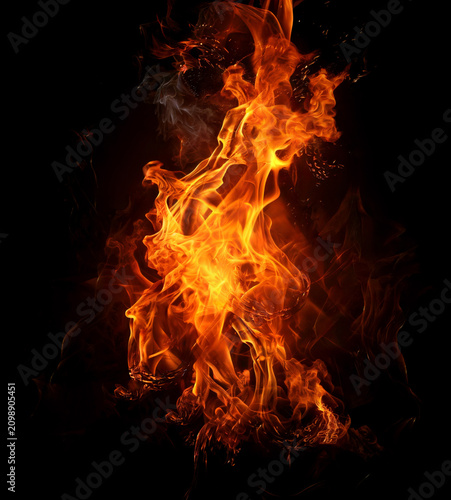 Obraz na plátně Realistic Fire Flames Isolated on Black Background