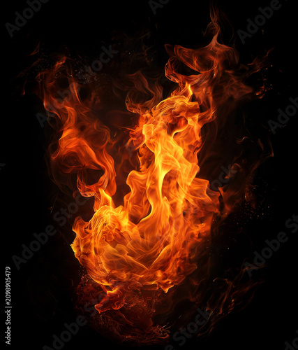 Foto Realistic Fire Flames Isolated on Black Background
