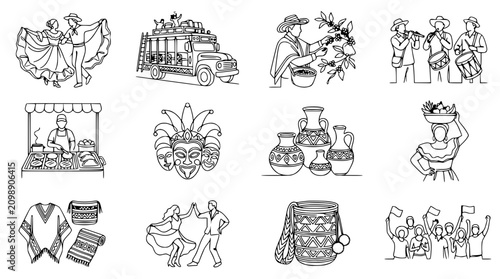 Foto Colombian Culture Icons: Dance, Coffee, Music, Travel, Crafts, Carnival, Food