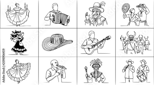 Canvastavla Colombian Folkloric Characters and Symbols - Line Art Collection