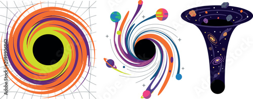 Cuadro en lienzo Cosmic Black Hole Infographic Vector Set with Gravitational Singularity, Spaceti
