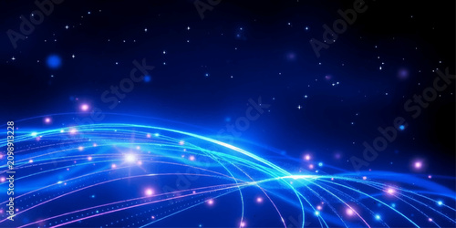 Abstract Blue Space Background with Glowing Stars Bright Energy Waves and Futuristic Galaxy Night Sky Illustration Wallpaper