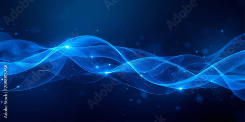 Abstract Blue Smoke Wave Background with Glowing Light Energy, Fractal Motion Design, Digital Flowing Curves and Futuristic Technology Inspired Texture Wallpaper Illustration