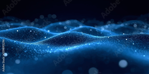 Quadro su tela Abstract Blue Wave Background with Glowing Light Energy, Fractal Motion Design,