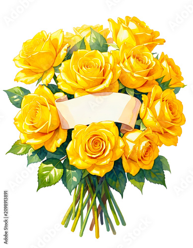 Yellow Rose Bouquet – Blank Floral Card for Your Personal Message PNG on transparent background isolated