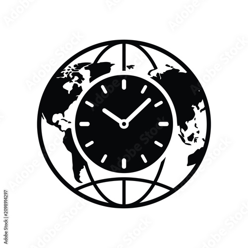 Planet Earth Globe with Clock Face, International Time Zones and Global Business Concept Vector
