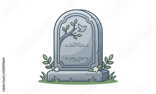 Gravestone Vector Illustration with Dove Motif