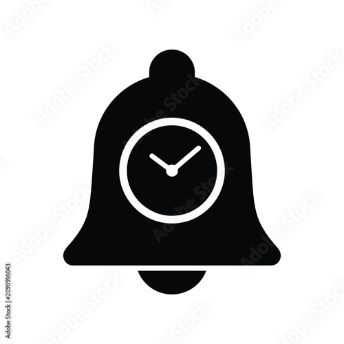 Alarm Bell with Clock Icon, Time Notification and Reminder Concept, Minimalist Silhouette Vector