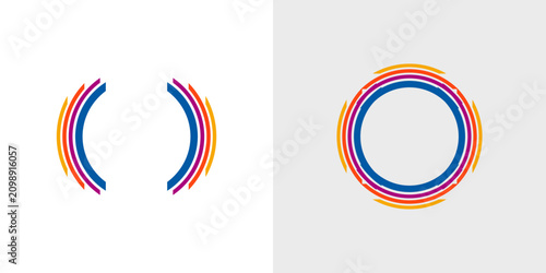 Circle round line colourful icon frame ring isolated graphic