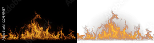 Foto Realistic fire flames burning on black and transparent backgrounds