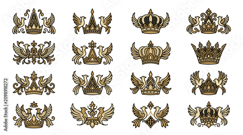 Foto Royal Crowns and Heraldic Symbols with Doves Collection