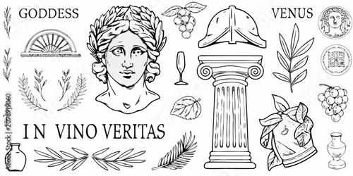Foto Classical Greek And Roman Elements Black And White Vector Illustration